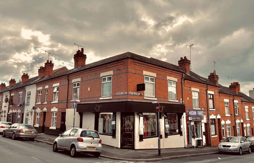 Fabric shop on street corner
